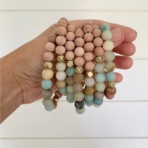 Amazonite and Rosewood Beaded Bracelet Wood and Natural Gem Stone Boho Bracelet